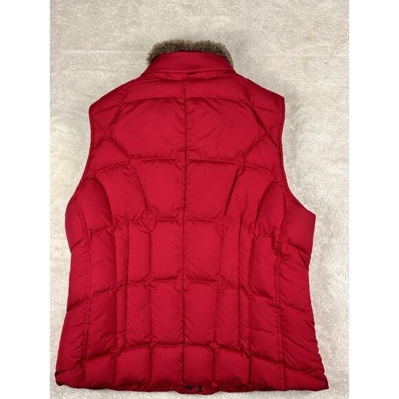 Eddie Bauer Goose Down Puffer Vest Womens Sz Large Red Quilted Faux Fur Collar - Picture 2 of 6